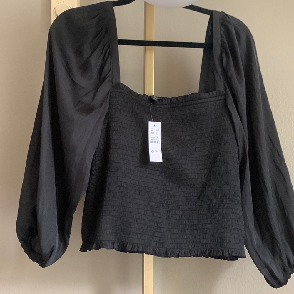 BNWT J Crew Square neck Smocked Satin Featherweight blouse